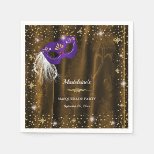 Royal Purple Masquerade Bronze Gold Damask Stars Napkin