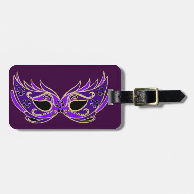 Royal purple masquerade mask luggage tag (Front Horizontal)