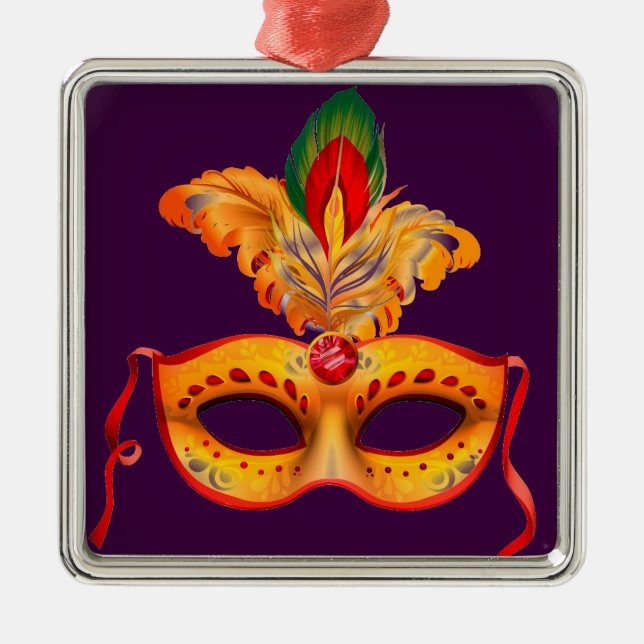 Royal purple masquerade mask mardi gras metal ornament (Front)
