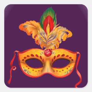 Royal purple masquerade mask mardi gras square sticker