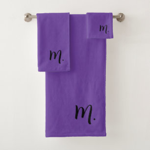 Royal Purple Minimalist Elegant Initial Signature Bath Towel Set