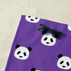 Royal Purple - Minimalist Panda Pattern Beach Towel