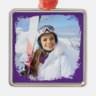 Royal Purple Modern Grunge Border Photo Metal Ornament