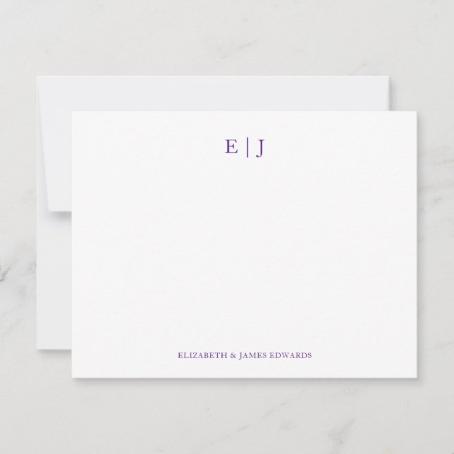 Royal Purple Monogram Couple Initials Personalized Card (Front)