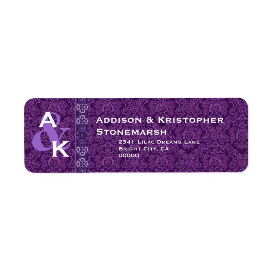 Royal Purple Monogram Damask Wedding W002 Return Address Label