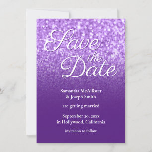 Royal Purple Ombre Glitter Save the Date Invitation