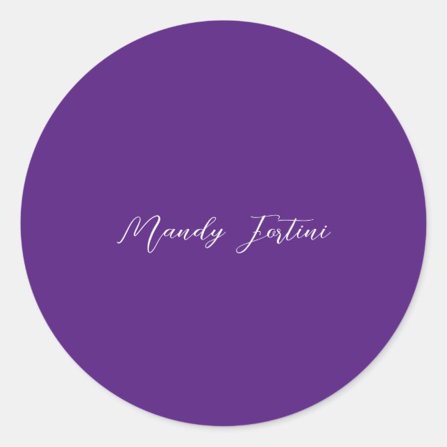 Royal Purple Plain Elegant Minimalist Calligraphy Classic Round Sticker (Front)