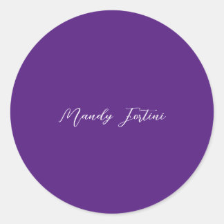 Royal Purple Plain Elegant Minimalist Calligraphy Classic Round Sticker
