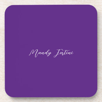 Royal Purple Plain Elegant Minimalist Calligraphy Coaster