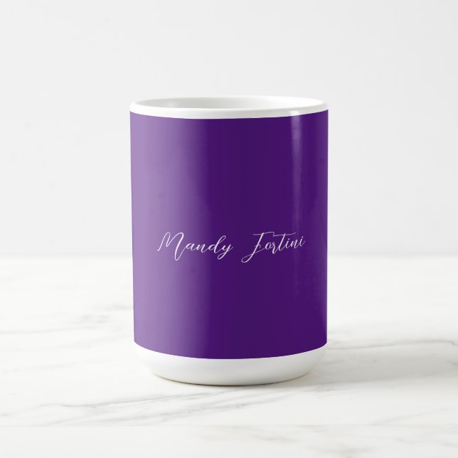 Royal Purple Plain Elegant Minimalist Calligraphy Coffee Mug (Center)