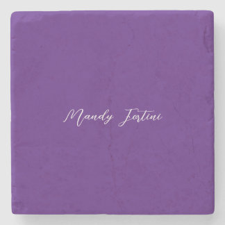 Royal Purple Plain Elegant Minimalist Calligraphy Stone Coaster