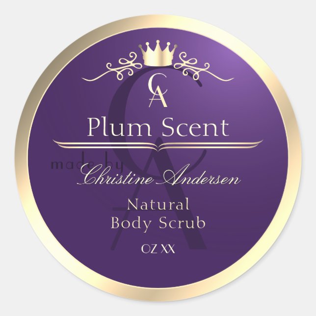 Royal Purple Product Label Gold Frame and Monogram (Front)