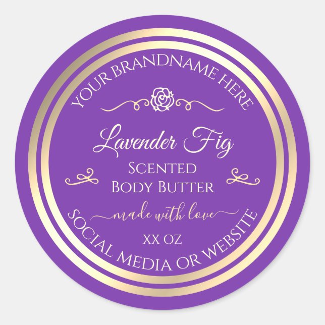 Royal Purple Product Label with Gold Shimmer Frame (Front)