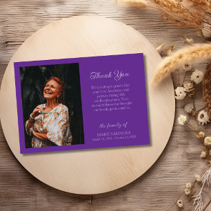 Royal Purple Romantic Customize Photo Funeral  Thank You Card