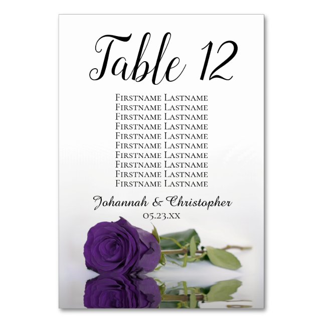 Royal Purple Rose Elegant Wedding Seating Chart Table Number (Front)