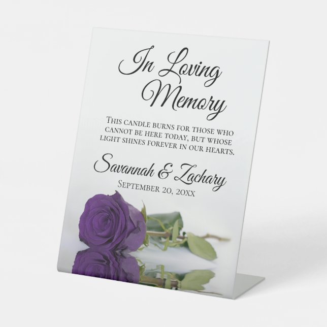 Royal Purple Rose Loving Memory Wedding Memorial Pedestal Sign (Front)