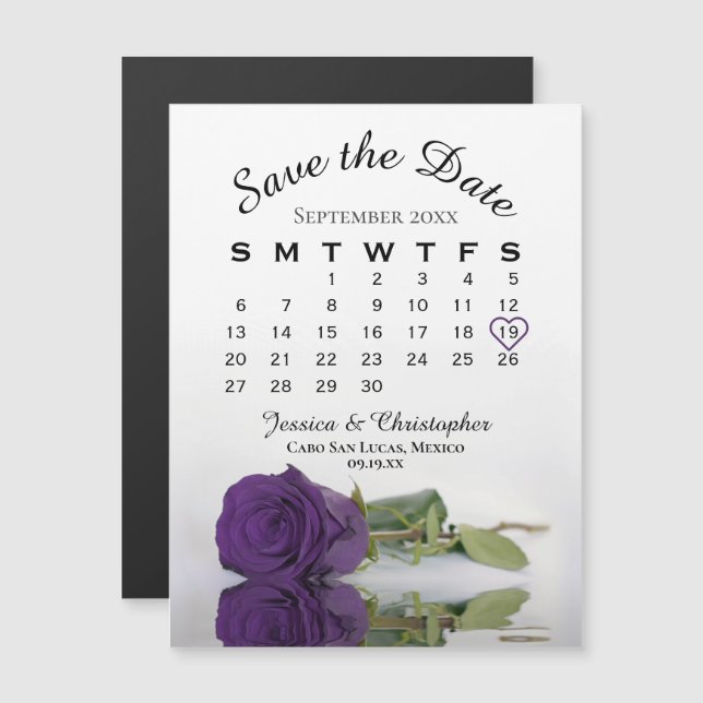 Royal Purple Rose Save the Date Calendar Magnet (Front/Back)