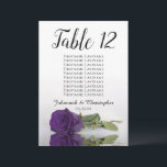 Royal Purple Rose Table Seating Chart Large<br><div class="desc">These beautiful table number cards will make it easy for your guests to find their seats at your wedding reception. They feature a simple yet elegant design with script calligraphy lettering and a single long-stemmed deep royal purple coloured rose lying on its side reflecting in water. The card includes a...</div>