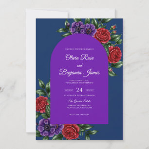 Royal Purple Rose Wedding Invitation