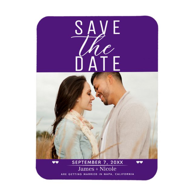 Royal Purple Save the Date Wedding Photo Magnet (Vertical)