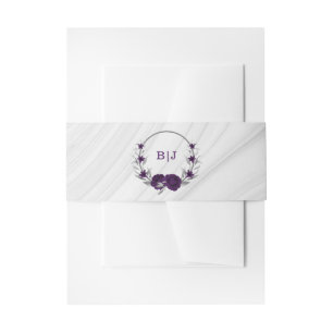 royal purple silver floral marble wedding invitation belly band
