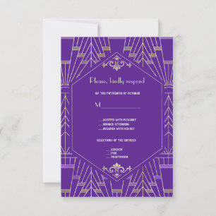 Royal Purple Silver Great 20s Wedding RSVP Card