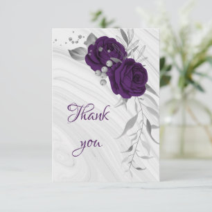 royal purple silver grey floral thank you card
