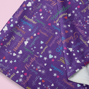 Royal Purple Sky Full of Names, Hearts and Stars Fleece Blanket