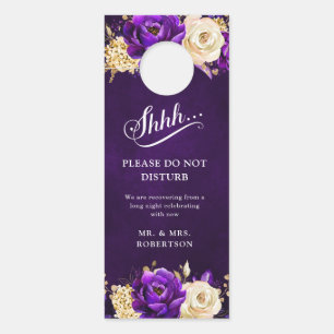 Royal Purple Violet Gold Floral Do Not Disturb Do Door Hanger