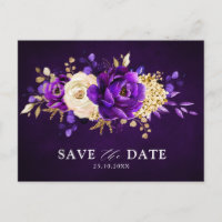 Royal Purple Violet Gold Floral Save the Date  Pos