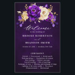 Royal Purple Violet Gold Floral  Wedding  Program<br><div class="desc">Elegant royal purple gold theme wedding program featuring elegant bouquet of royal purple,  Indigo,  gold,  yellow  colour rose flowers buds and eucalyptus leaves. Please contact me for any help in customization or if you need any other product with this design.</div>