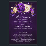 Royal Purple Violet Gold Floral  Wedding  Program<br><div class="desc">Elegant royal purple gold theme wedding program featuring elegant bouquet of royal purple,  Indigo,  gold,  yellow  colour rose flowers buds and eucalyptus leaves. Please contact me for any help in customization or if you need any other product with this design.</div>