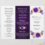 Royal Purple Violet Gold Wedding Tri-fold Program<br><div class="desc">Elegant royal purple gold theme wedding tri-fold program featuring elegant bouquet of royal purple,  Indigo,  gold,  yellow  colour rose flowers buds and eucalyptus leaves. Please contact me for any help in customization or if you need any other product with this design.</div>