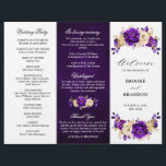 Royal Purple Violet Gold Wedding Tri-fold Program<br><div class="desc">Elegant royal purple gold theme wedding tri-fold program featuring elegant bouquet of royal purple,  Indigo,  gold,  yellow  colour rose flowers buds and eucalyptus leaves. Please contact me for any help in customization or if you need any other product with this design.</div>