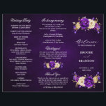 Royal Purple Violet Gold Wedding Tri Fold Program<br><div class="desc">Elegant royal purple gold theme wedding tri fold program featuring elegant bouquet of royal purple,  Indigo,  gold,  yellow  colour rose flowers buds and eucalyptus leaves. Please contact me for any help in customization or if you need any other product with this design.</div>