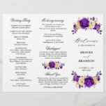 Royal Purple Violet Gold Wedding Tri Fold Program<br><div class="desc">Elegant royal purple gold theme wedding tri fold program featuring elegant bouquet of royal purple,  Indigo,  gold,  yellow  colour rose flowers buds and eucalyptus leaves. Please contact me for any help in customization or if you need any other product with this design.</div>