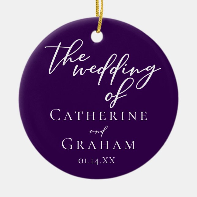 Royal Purple Wedding Personalized Photo Christmas Ceramic Ornament (Front)