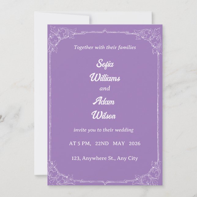 ​Royal Purple & White Filigree Wedding Invitation (Front)