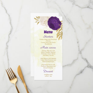 royal purple white flowers gold botanical wedding  menu