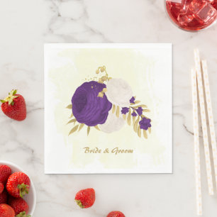 royal purple & white flowers gold napkin
