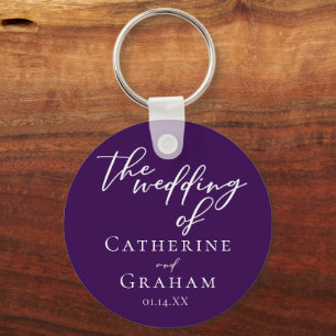 Royal Purple White Personalized Wedding Keychain