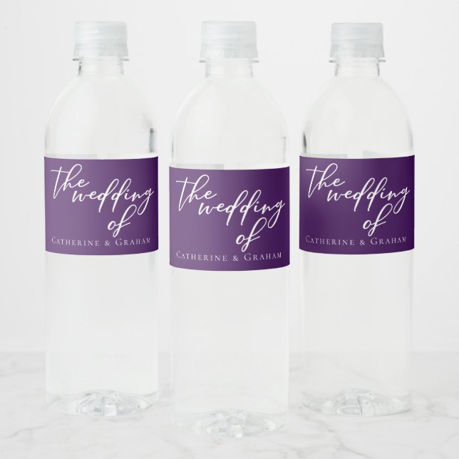 Royal Purple White Personalized Wedding Water Bottle Label (Bottles)