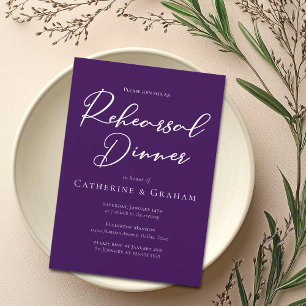 Royal Purple White Typography Rehearsal Dinner Invitation