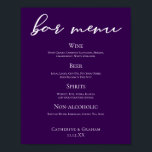Royal Purple White Typography Wedding Bar Menu Poster<br><div class="desc">This royal purple wedding bar menu poster features beautiful white typography on a solid deep violet for an evening reception in the winter. Minimalist script and a bold colour makes your drinks print pop and stand out from the crowd.</div>