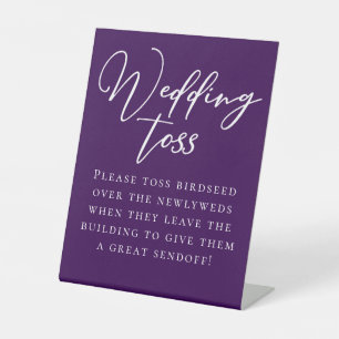 Royal Purple White Wedding Birdseed Toss Pedestal Sign