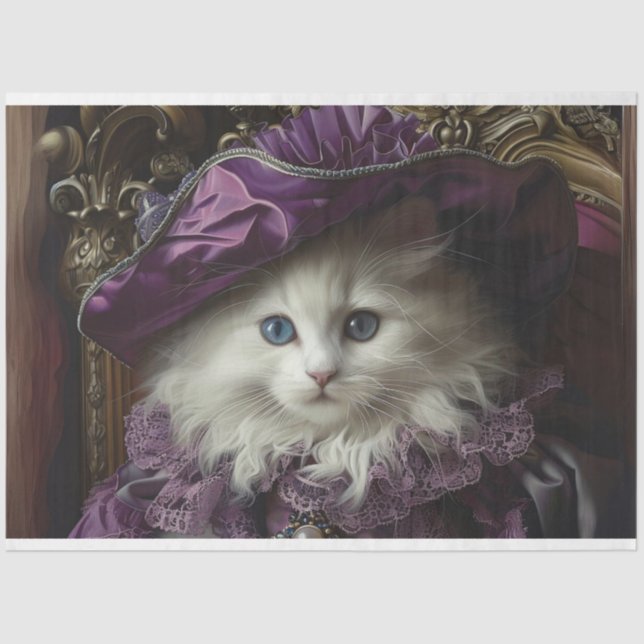 Royal Queen White Cat Decoupage  Tissue Paper (Front)