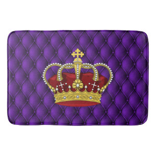 Royal Queen's Crown & Faux Purple Pintucks Bath Mat