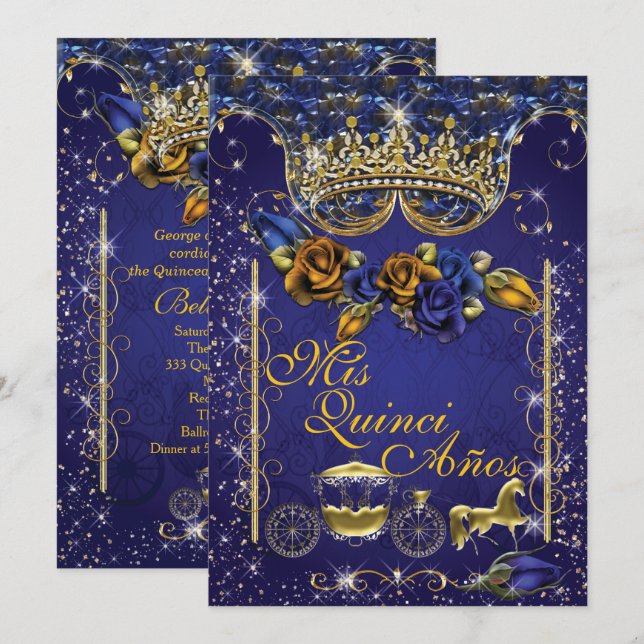 Royal Quinceañera and Sweet 16 Party Invitations (Front/Back)