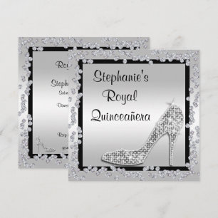 Royal Quinceañera Silver Jewel Stiletto Invitation