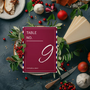 Royal Red and Blue Wedding Theme Table Number